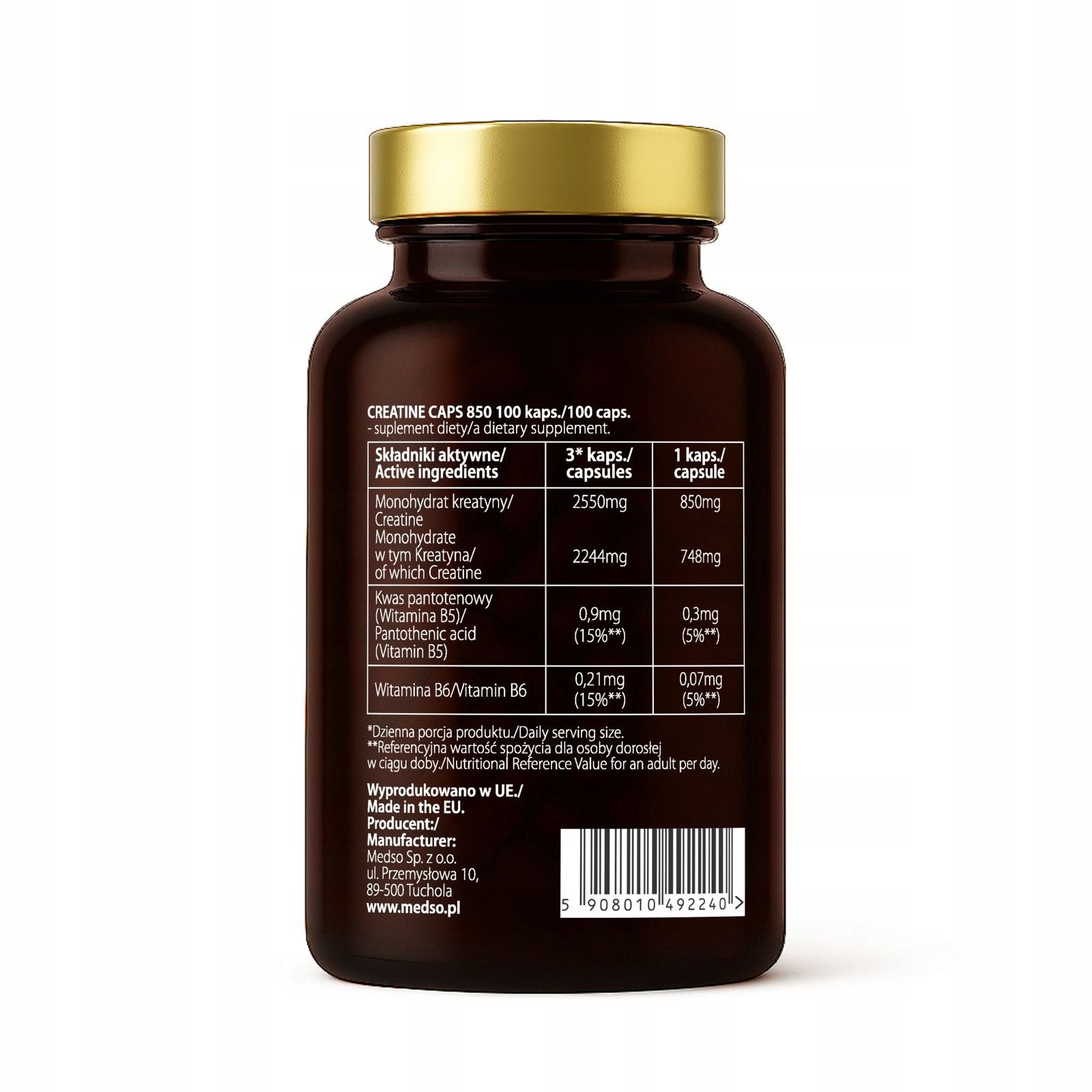 Creatine Monohydrate 850 200mesh Capsules Mind Nervous System Muscles 100pcs Expiration date at least 1 year from the date of purchase