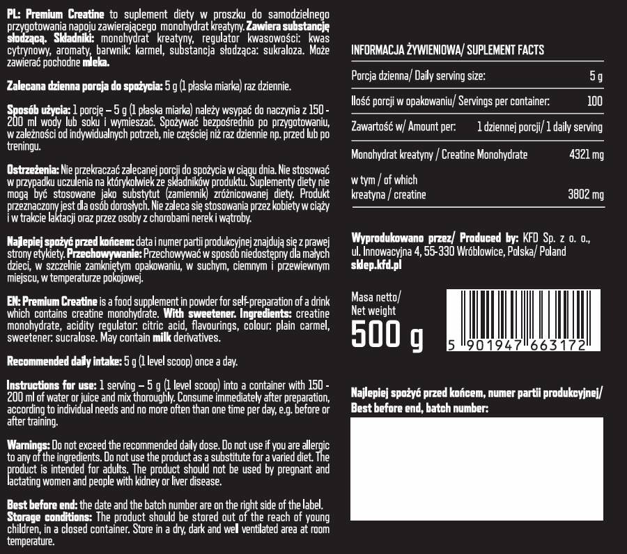 Creatine Monohydrate Beer Flavoured Powder with Elderberry Flower 500g Packaging status original