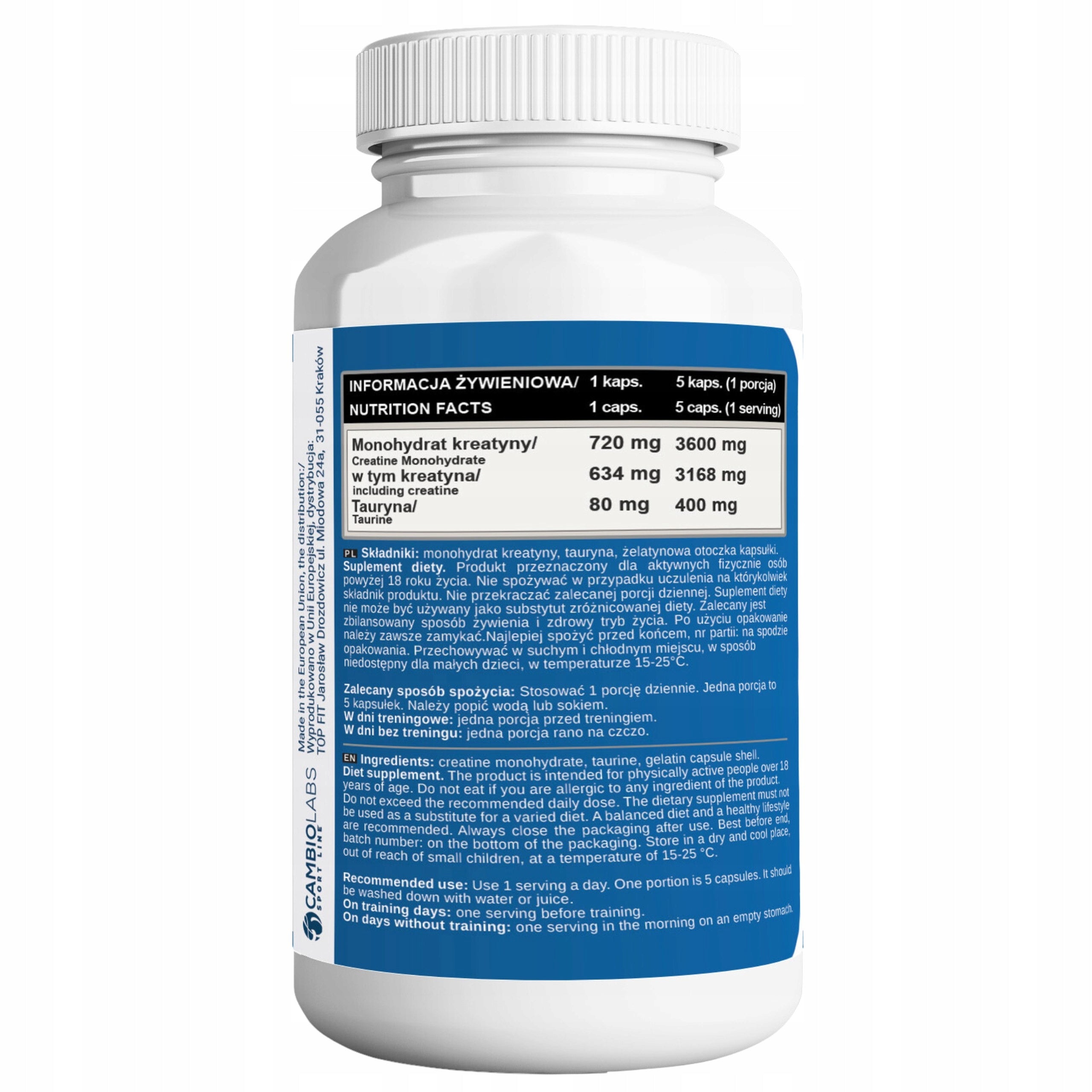Creatine Monohydrate Capsules Strong Taurine 30 Days in Creatine Tablets Packaging status original
