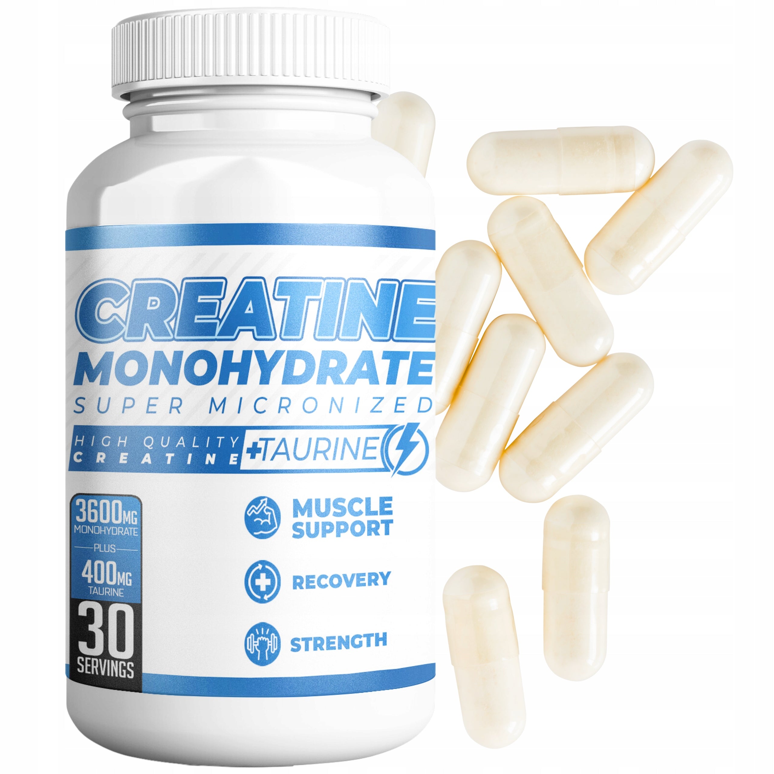 Creatine Monohydrate Capsules Strong Taurine 30 Days in Creatine Tablets