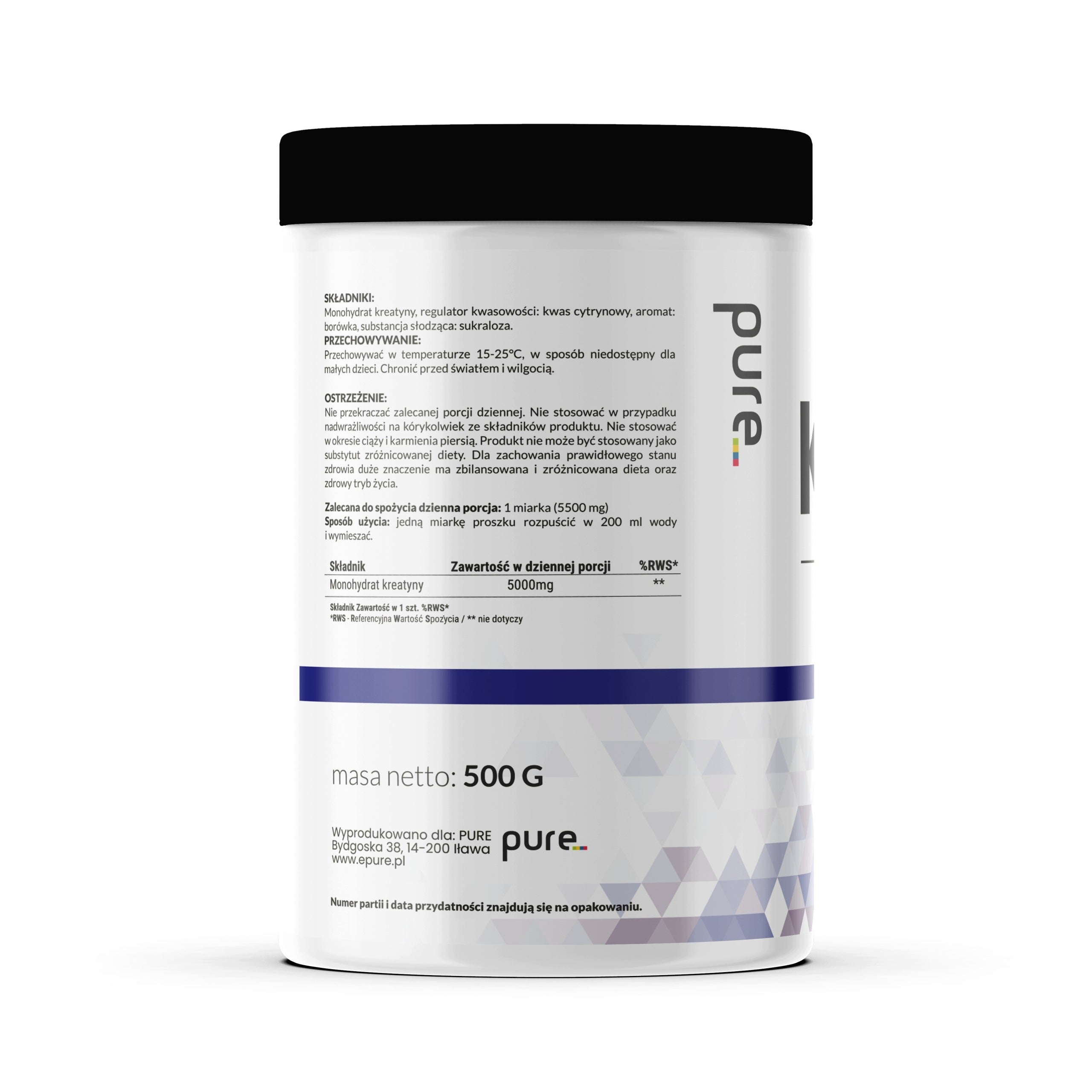 Creatine Monohydrate PURE Blueberry 500g 200mesh 90 Flavour Servings Without Sugar Expiration date at least 1 year from the date of purchase