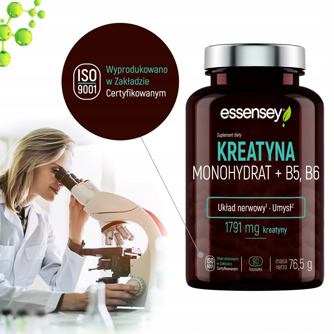 Creatine Monohydrate Premium 90 Kaps + Wit B5 B6 Nervous System Mind Muscle Packaging status original