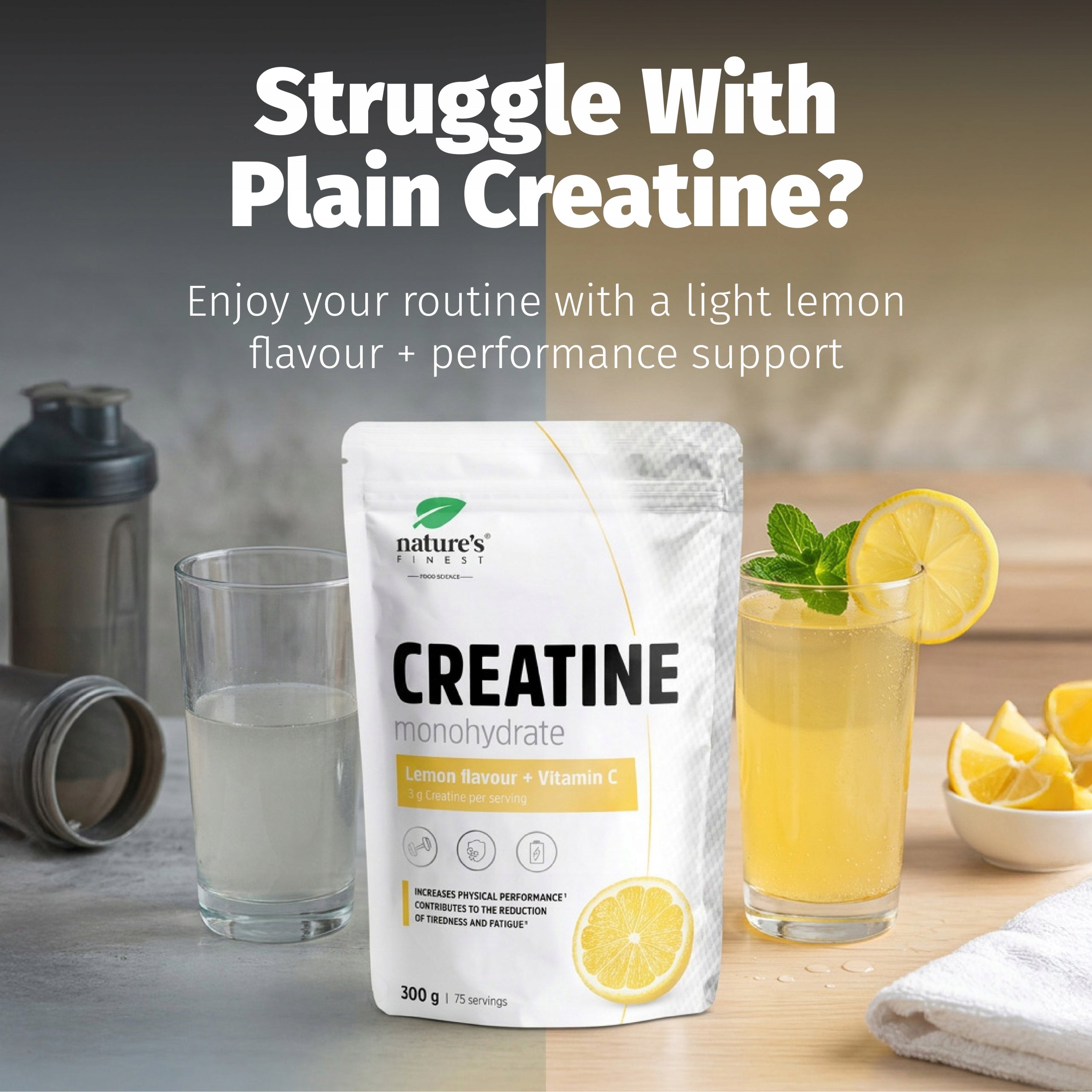 Creatine Monohydrate - with Vitamin C - Lemon Performance - 75 servings - 300g Expiration date not specified