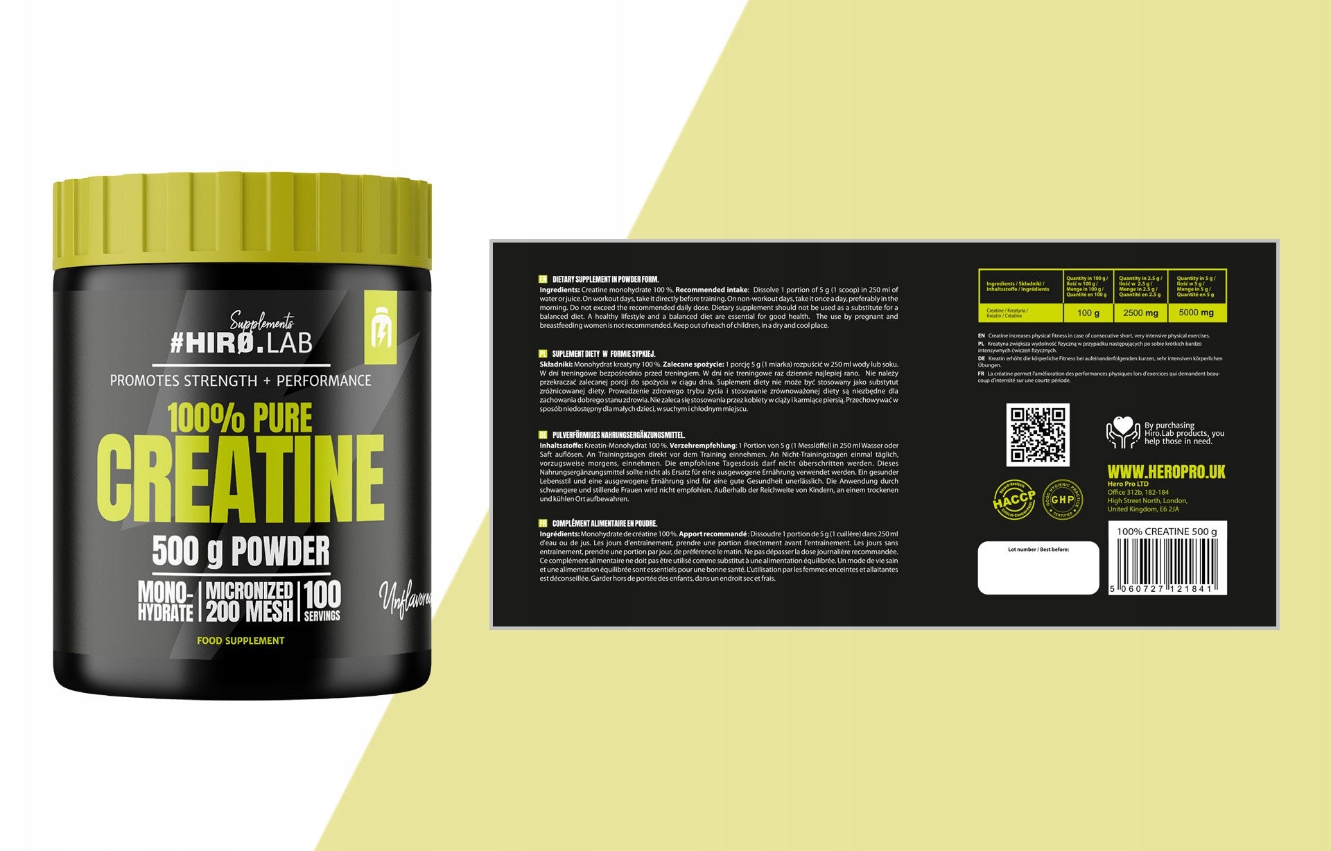 Creatine Powder Monohydrate 200g Hiro.Lab Creatine Muscle Strength Regeneration Expiration date at least six months from the date of purchase
