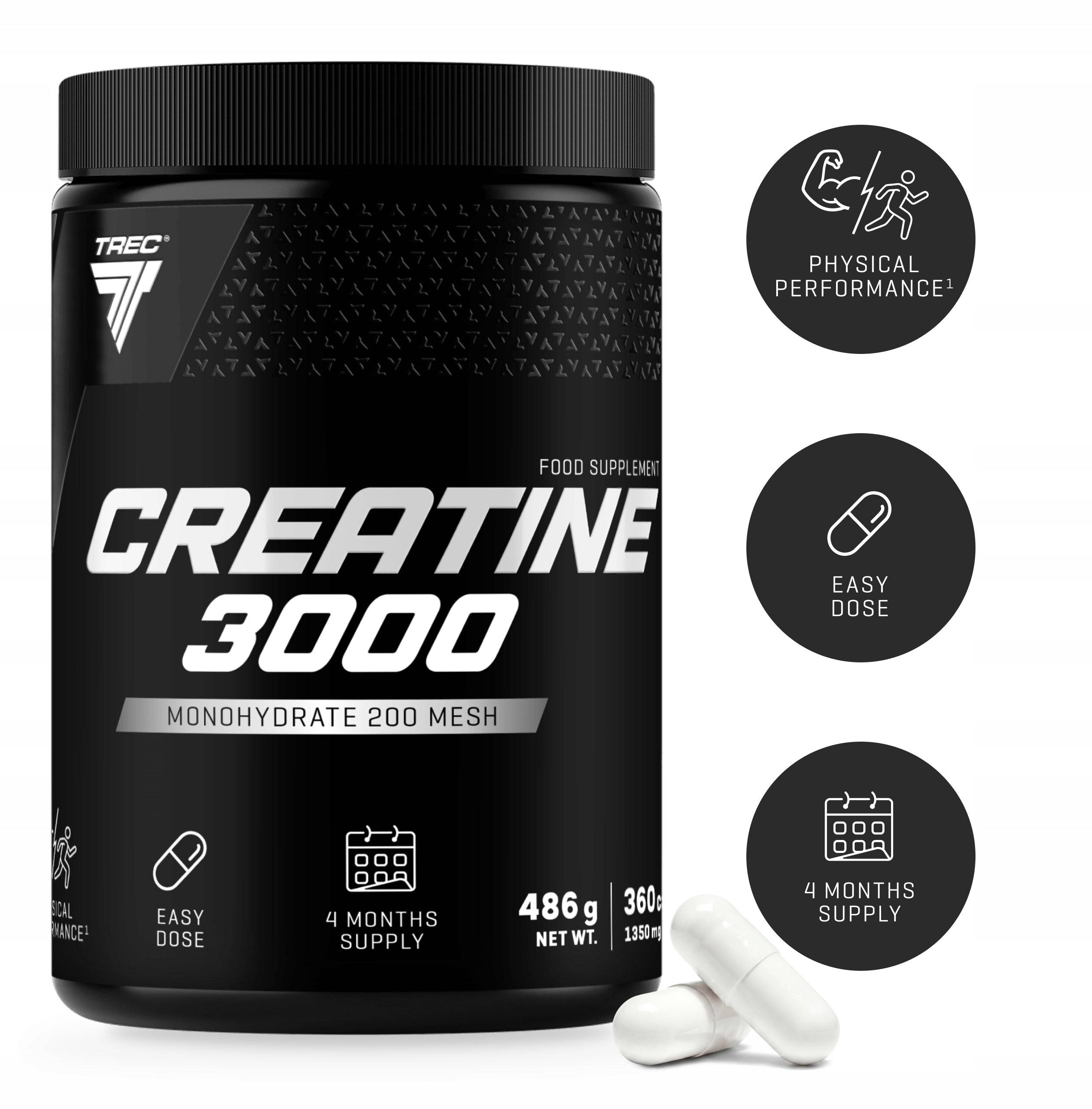 Creatine TREC CREATINE 3000 MONOHYDRATE 200 MESH Capacity|360 capsules