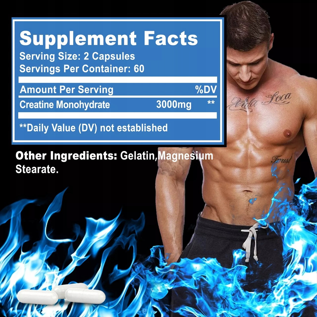 Creatine monohydrate 3000mg - supports muscle building, strength and performance Manufacturer code Buporai