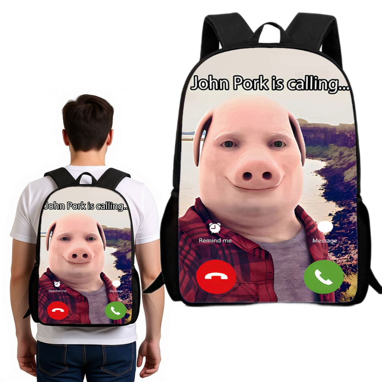 Creative backpack with print John Pork Funny emote great gift / A4