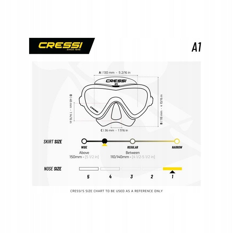 Cressi A1 Diving Mask, Yellow Brand CRESSI SUB