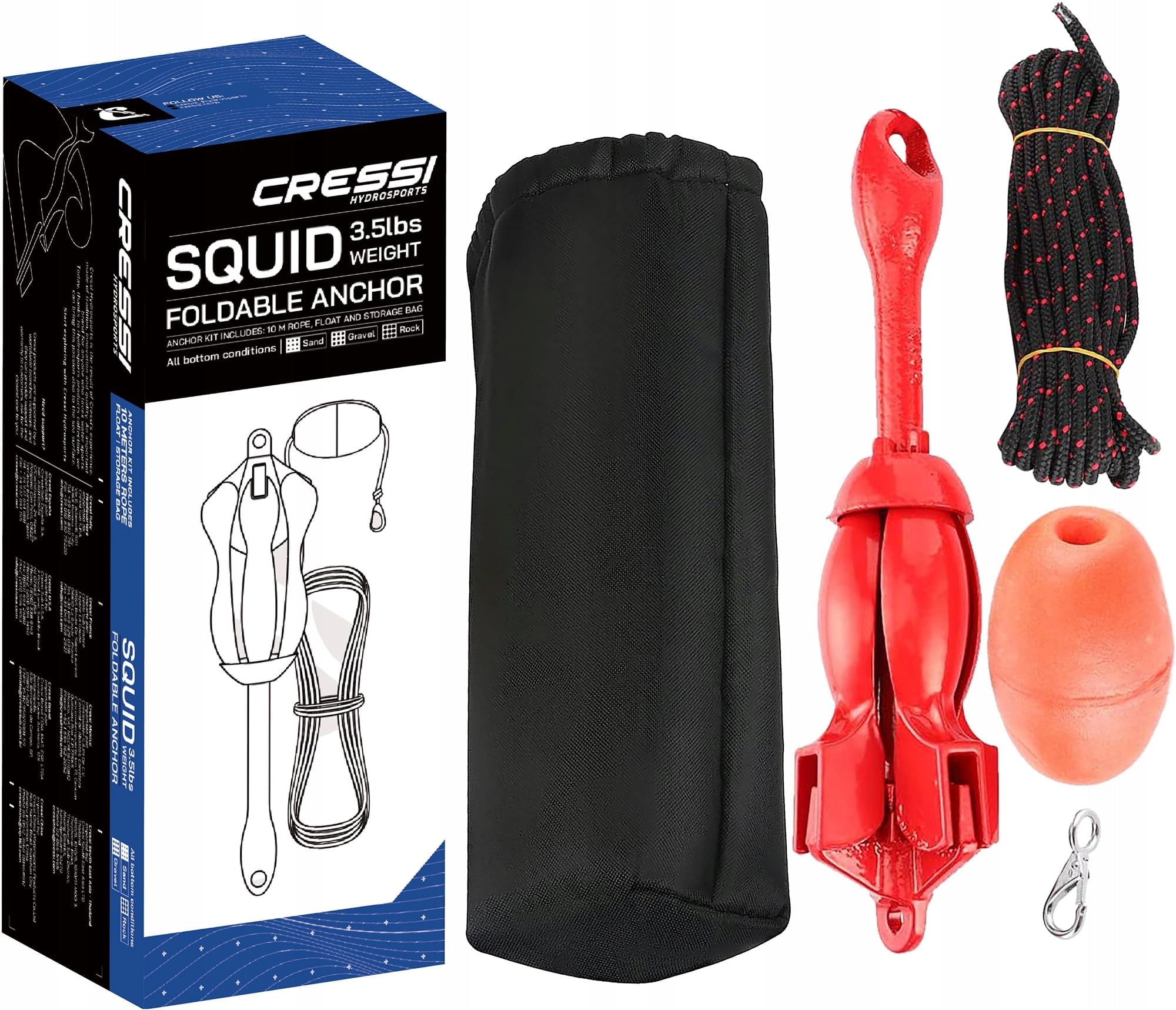 Cressi Squid Foldable Anchor Set anchor Sup kayak 1,6 kg red Brand Cressi