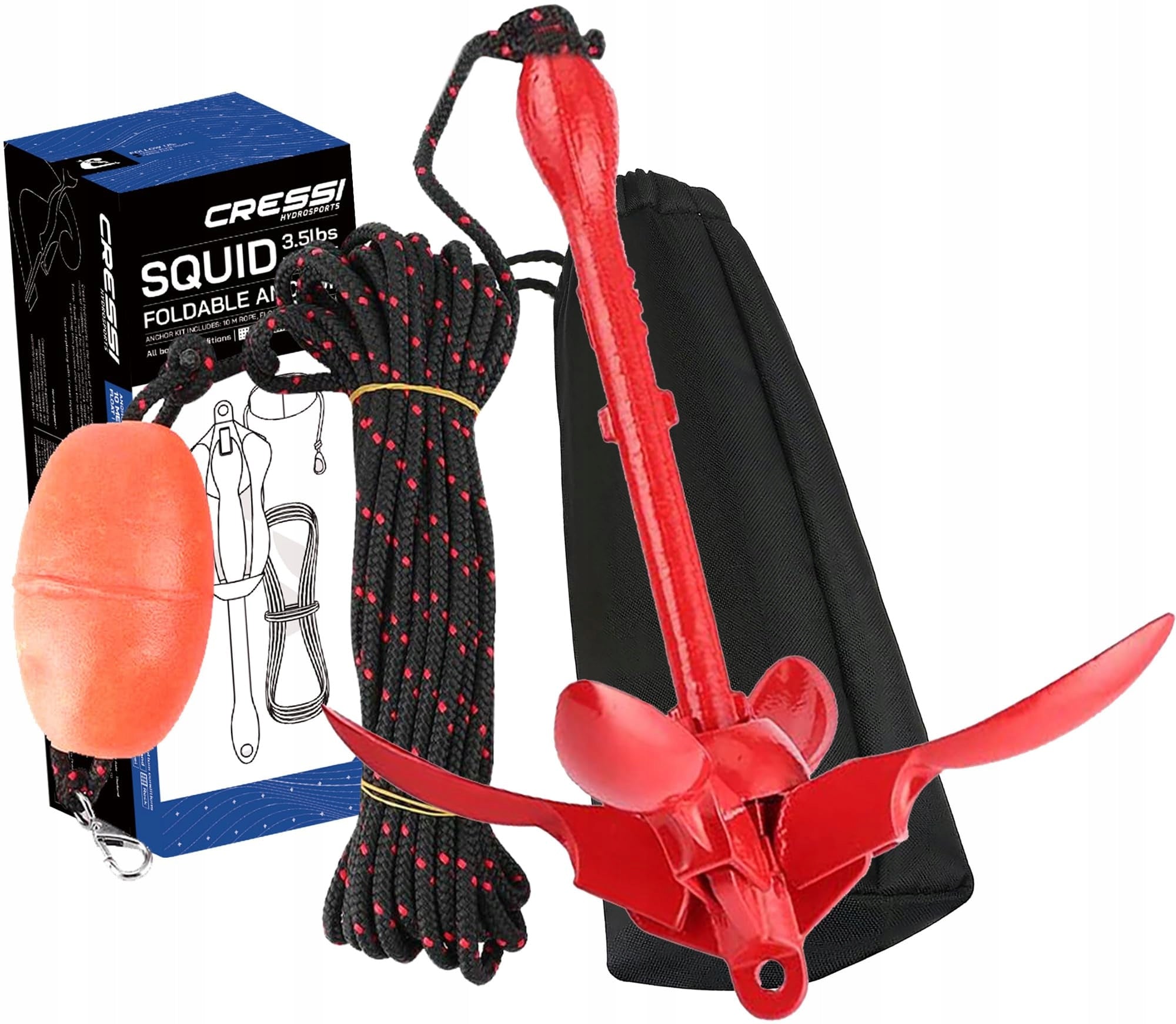 Cressi Squid Foldable Anchor Set anchor Sup kayak 1,6 kg red