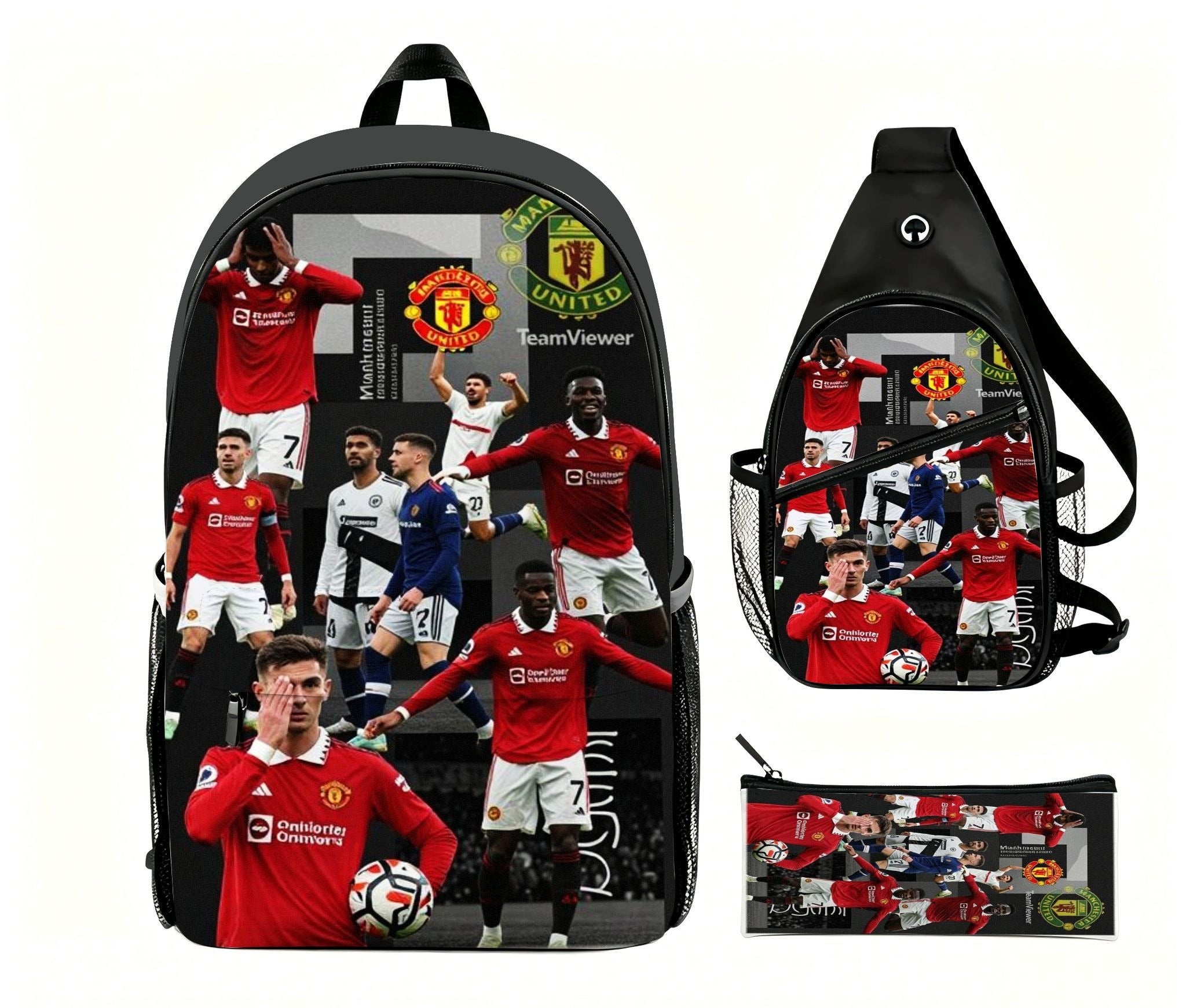Cristiano Ronaldo Backpack with collage print Shoulder bag Pencil case set Brand no brand