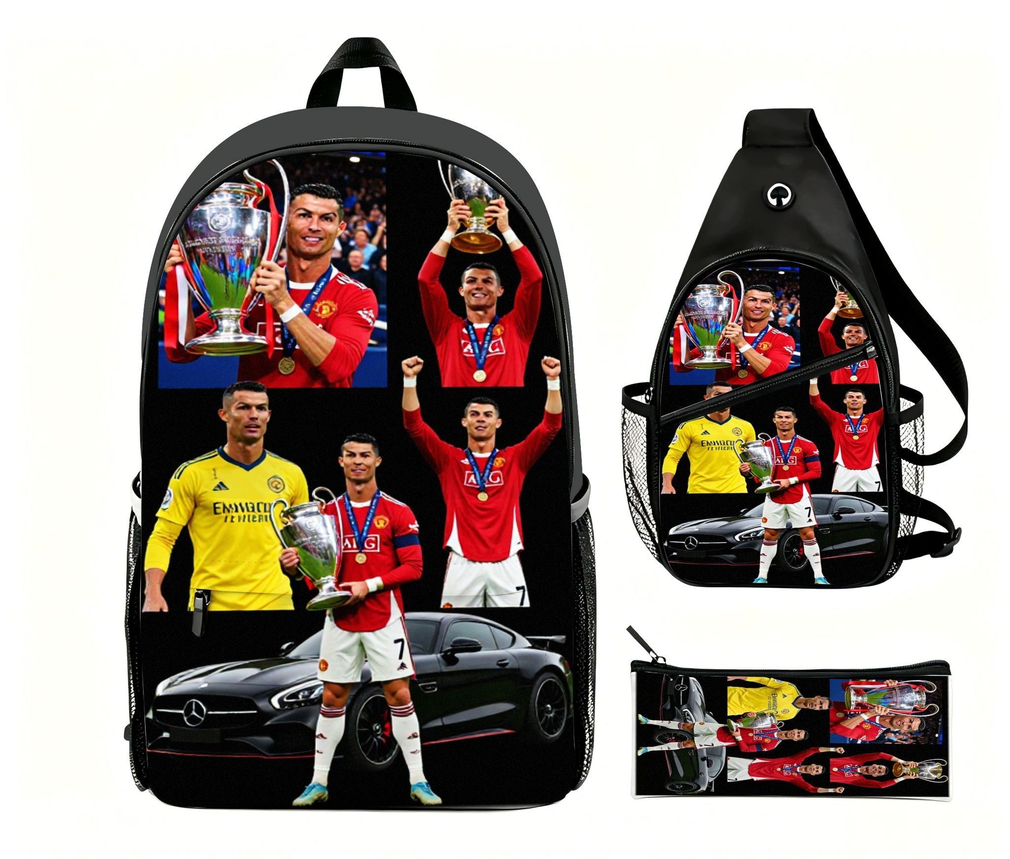 Cristiano Ronaldo Backpack with collage print Shoulder bag Pencil case set Manufacturer code T097777888