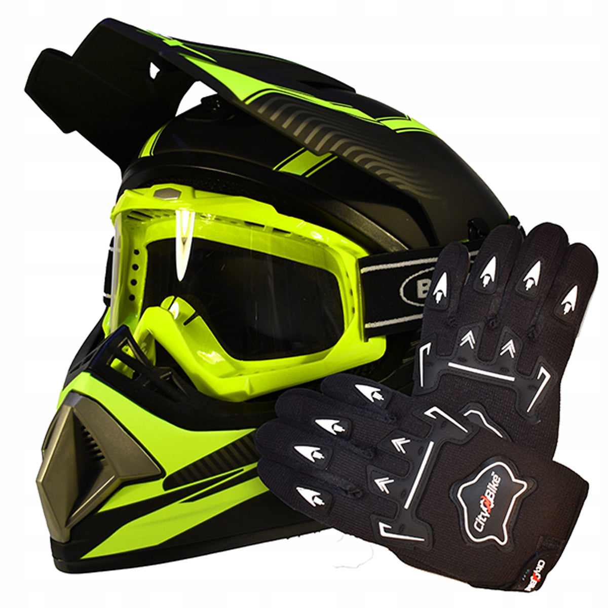 Cross Helmet Goggles Enduro Gloves Quad ATV BMX Scooter XS