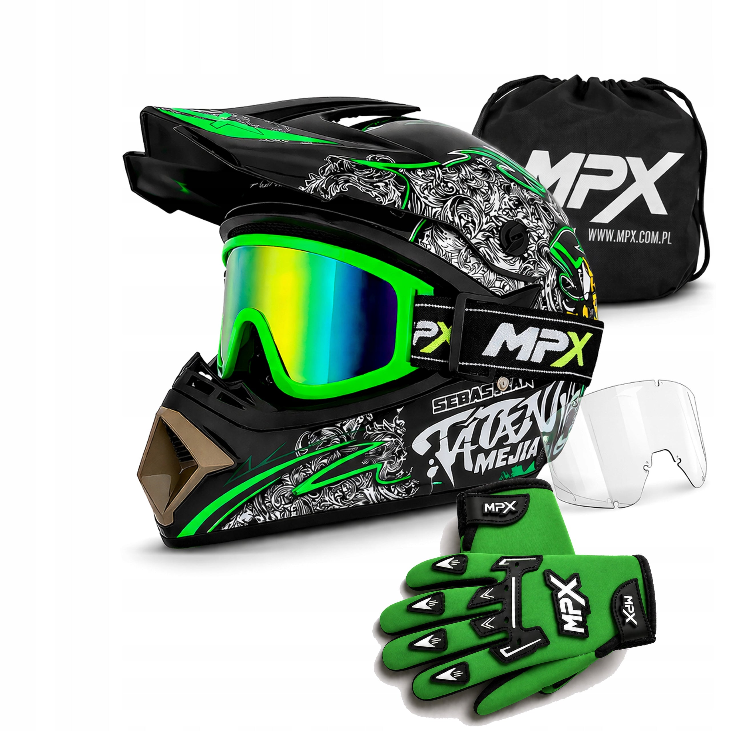 Cross Helmet Goggles Gloves Quad ATV Enduro Scooter BMX MTB XL 61-62cm