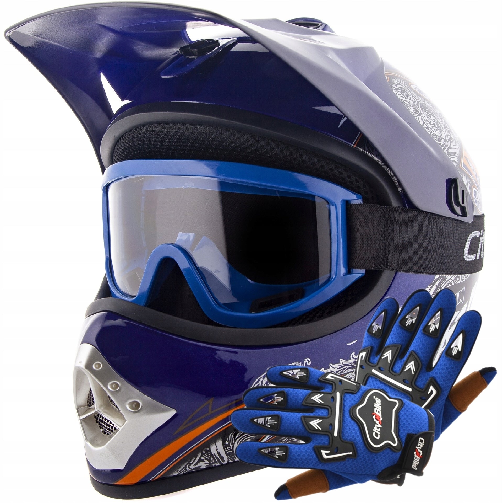 Cross helmet City-Bike blue S with gloves and goggles