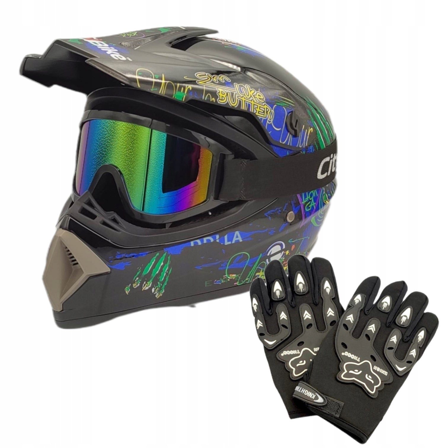 Cross helmet for cross enduro motorcycle Monster + gloves + goggles set