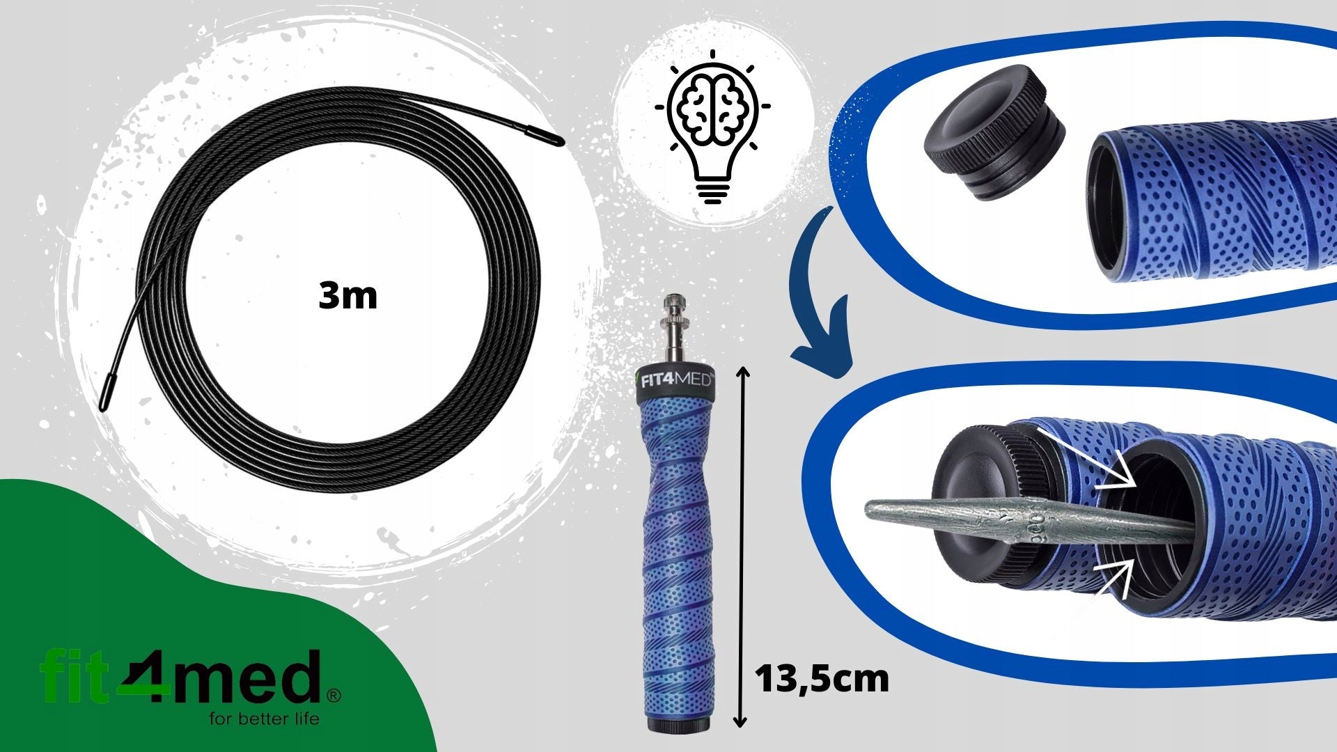 Crossfit Boxing Training Jump Rope with Bearings 2 Solid Links Rope thickness 0.4 cm