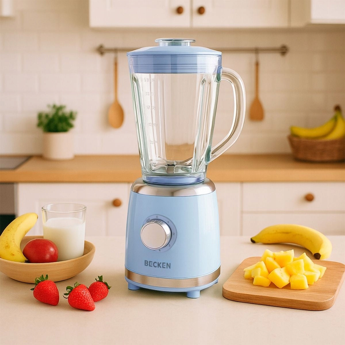 Cup Blender BECKEN 500 W 1,5L Glass Blue 5 Levels Crushing Packaging status original