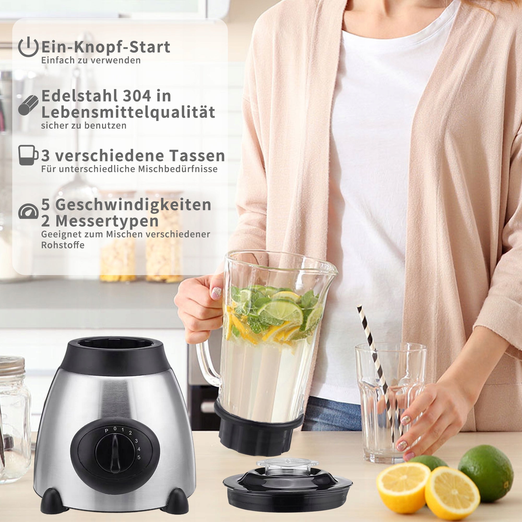 Cup blender ALW1005, 1500 W, silver-grey + 3 cups :789 Manufacturer code CXKJ-PL