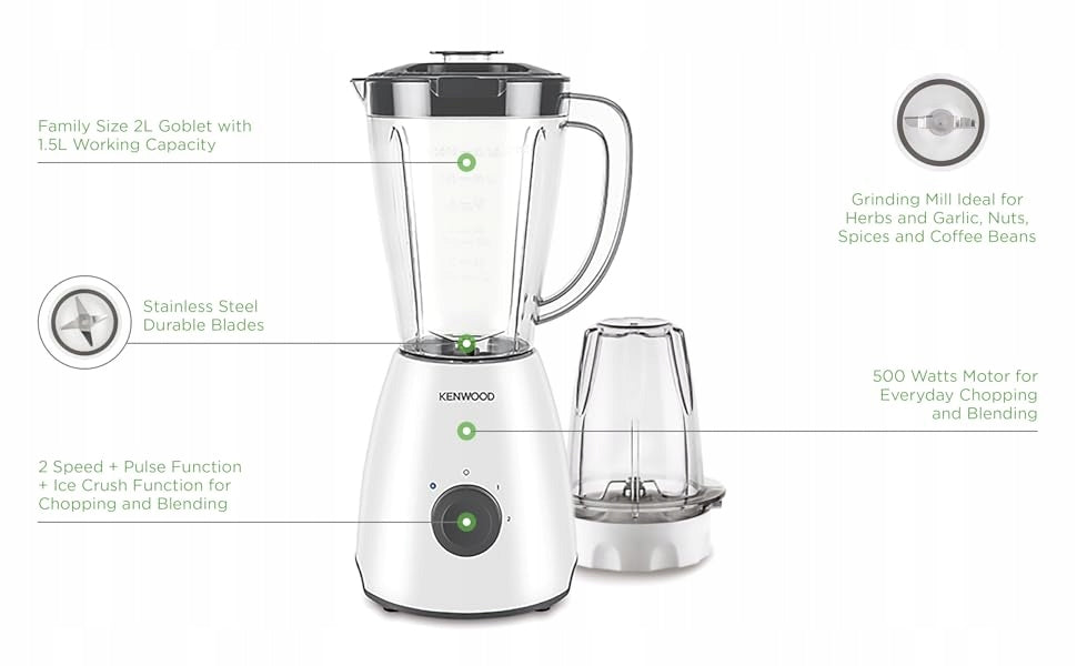 Cup blender Kenwood BLP10.A0WH 400W 1,5L grinder white Manufacturer code BLP10.A0WH