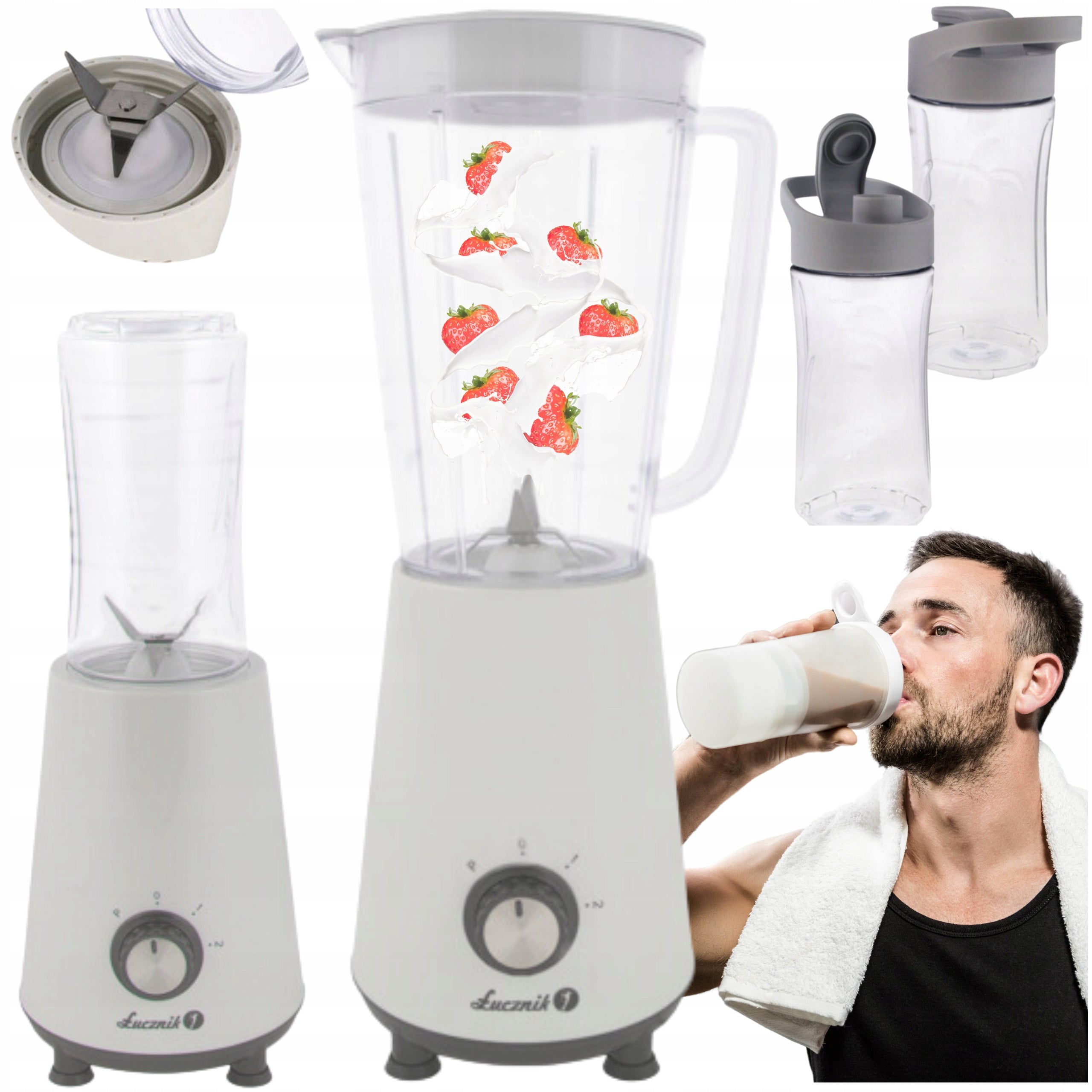 Cup blender mixer Łucznik BP-2018 350 W white 1l + 2 water bottles