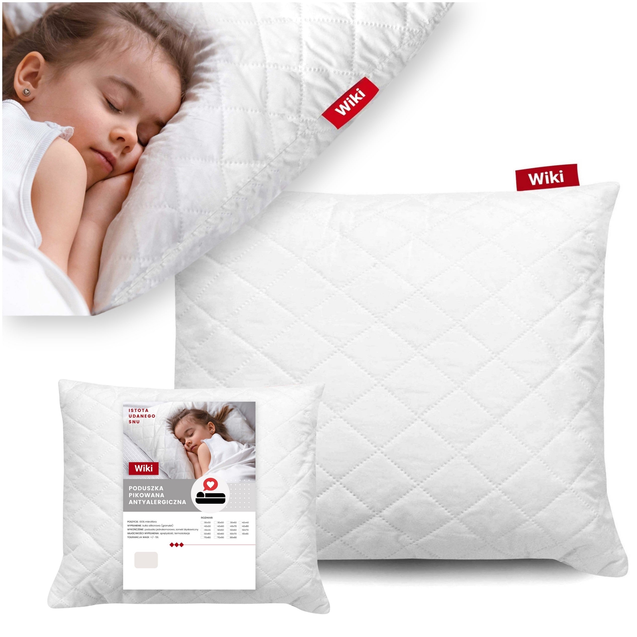 Cushion 70x80 anti-allergic quilted zipper thick white polish product Manufacturer code Poduszka 70x80 Pikowana z suwakiem