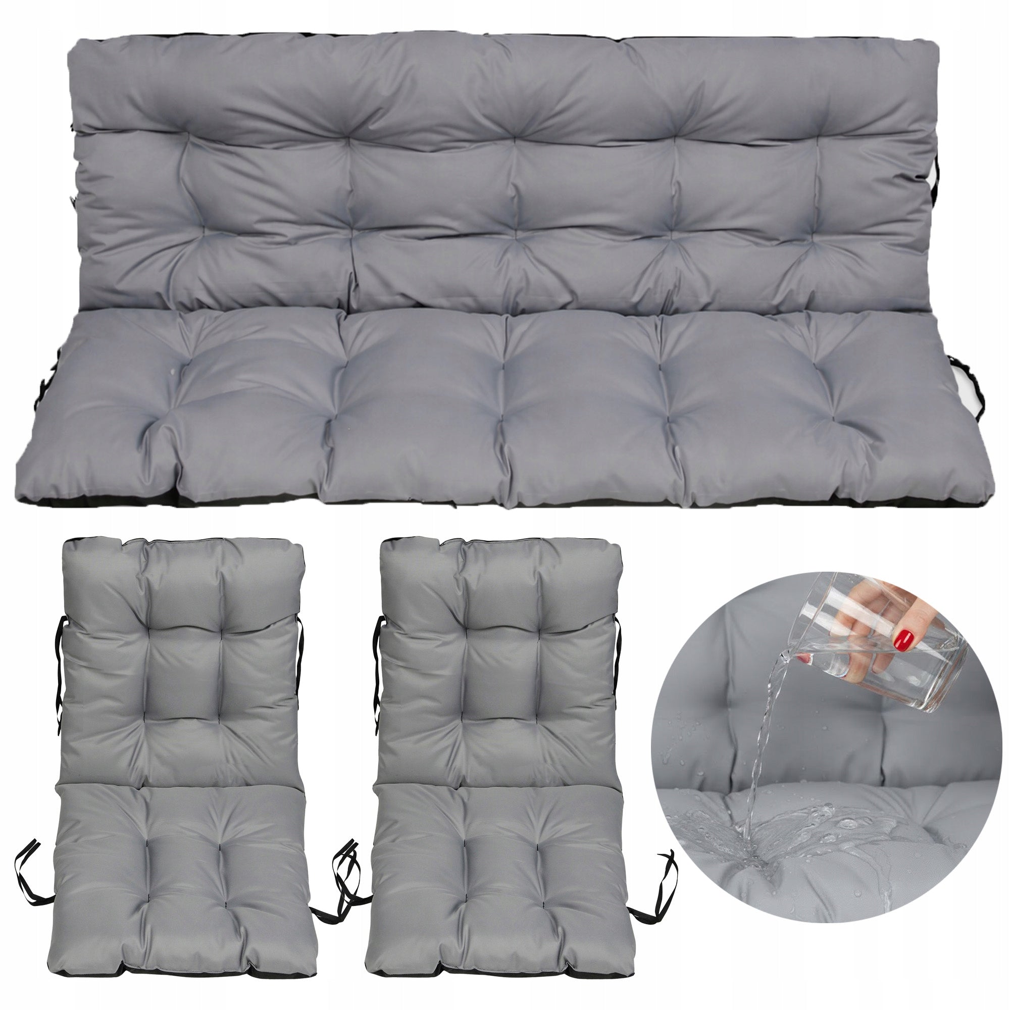 Cushions WATERPROOF for furniture RATTAN soft 180x60x50 set 2+1 STEEL