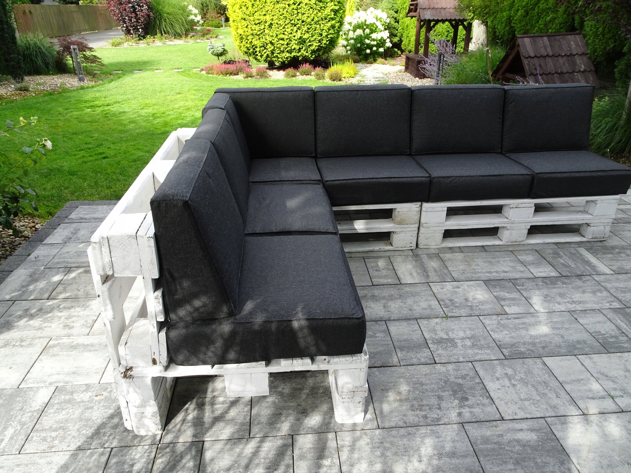 Cushions for three EURO- PALLETS set 13 pcs. seat 60 x 60 Silver BLACK Pillow length 60 cm