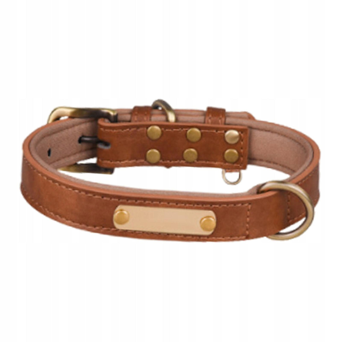 Customizable Dog Necklace PU Leather Nameplate Personalized Tag Brown M