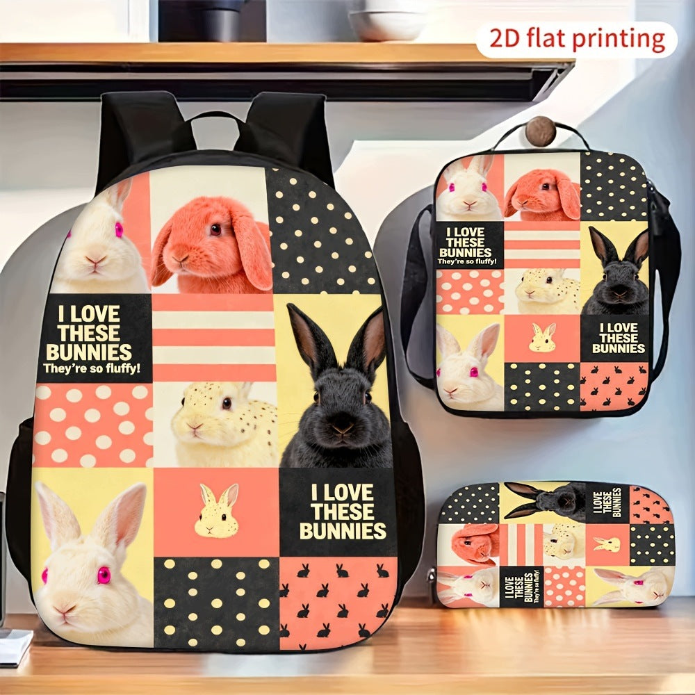 Cute Bunny Patchwork Pattern 3-Piece Backpack Set - Fashion Print