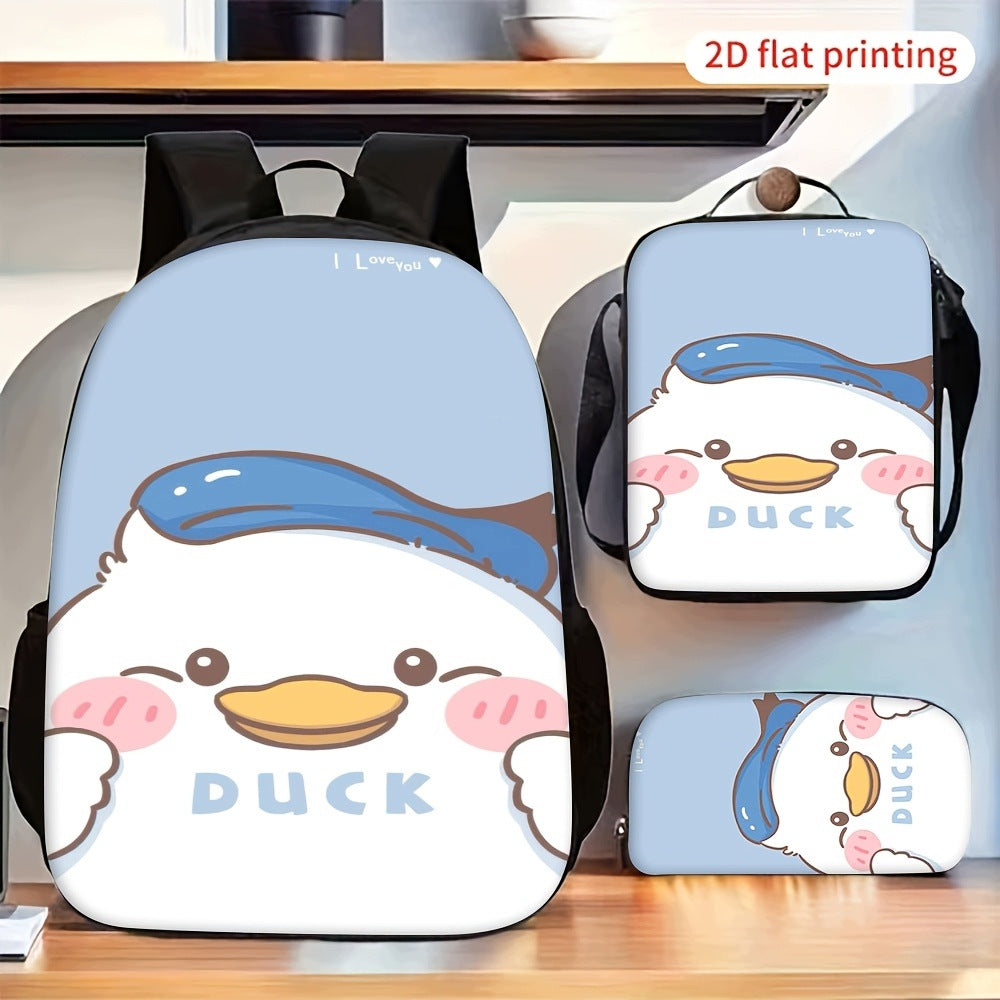 Cute Cartoon Duck Pattern Backpack Set Shoulder Bag Pencil Pouch