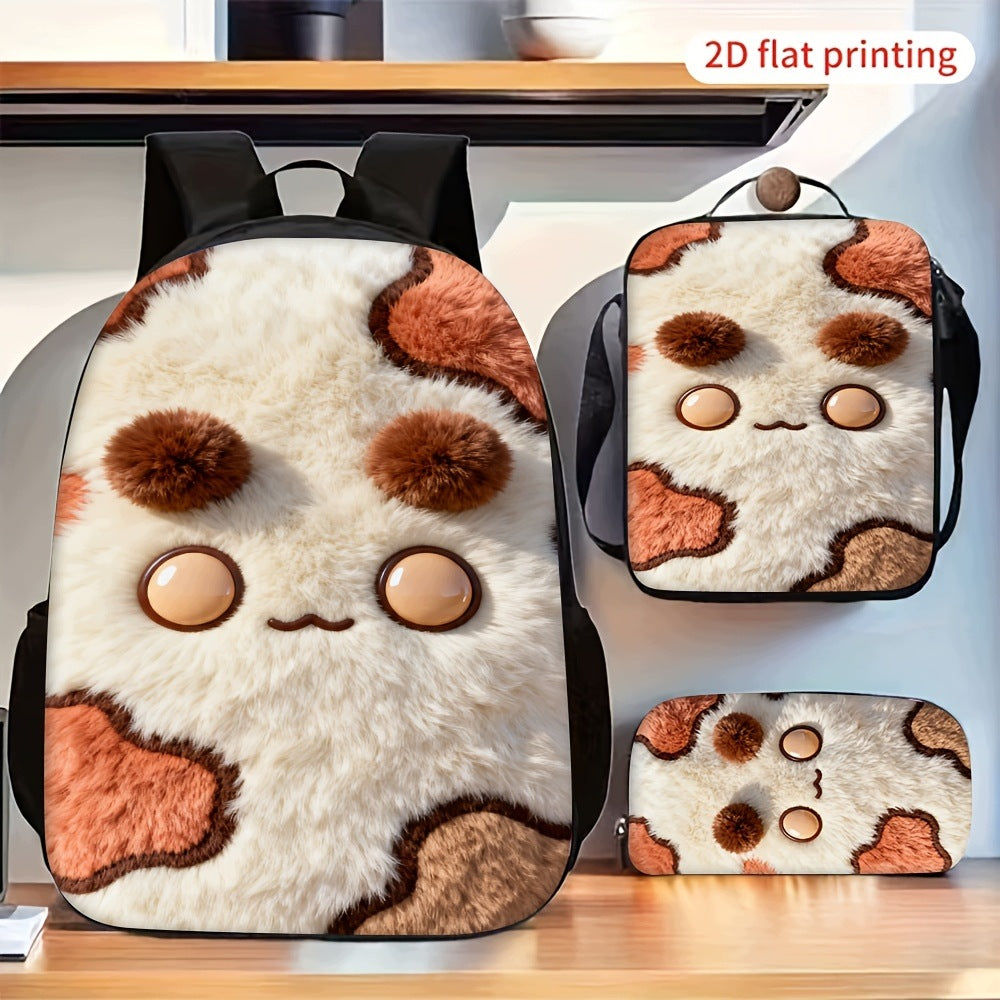 Cute Cartoon Fuzzy Face Pattern Crossbody Bag Pencil Case Set