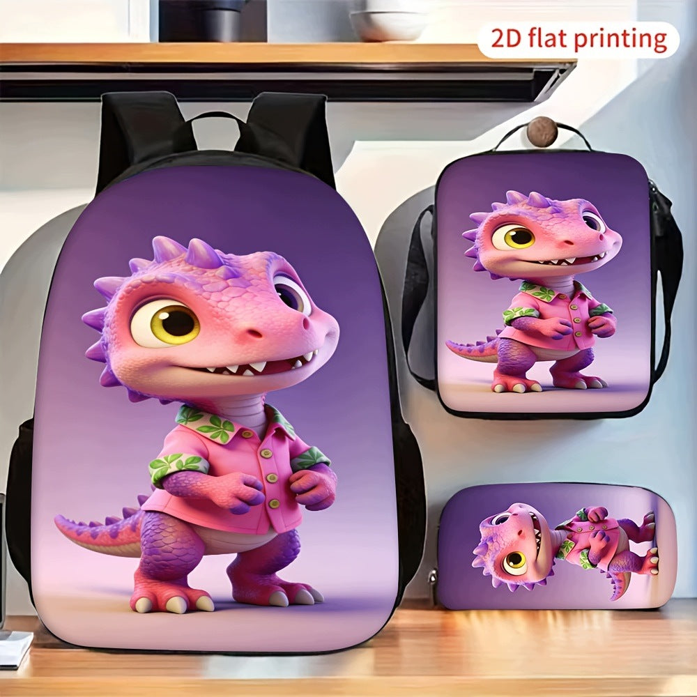 Cute Cartoon Pink Dinosaur Backpack Lunch Bag Pencil Bag Set