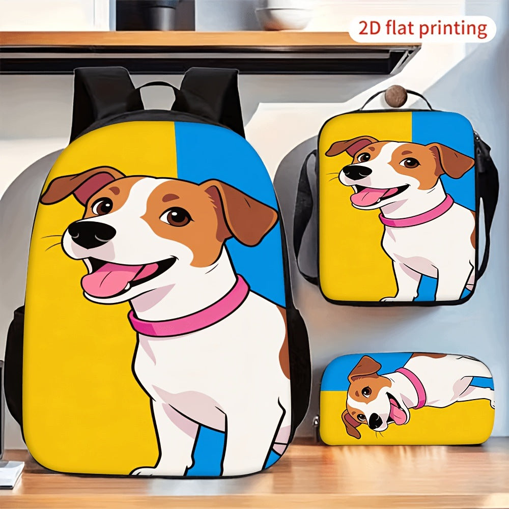 Cute Cartoon Smiling Jack Russell Terrier Dog Print 3-Piece Backpack Set