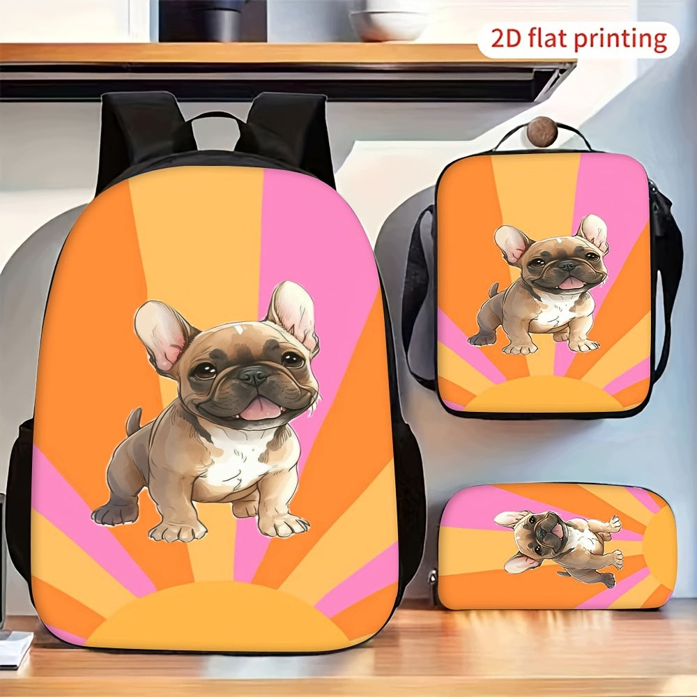 Cute Frenchie Puppy Backpack Crossbody Bag Pencil Case Set