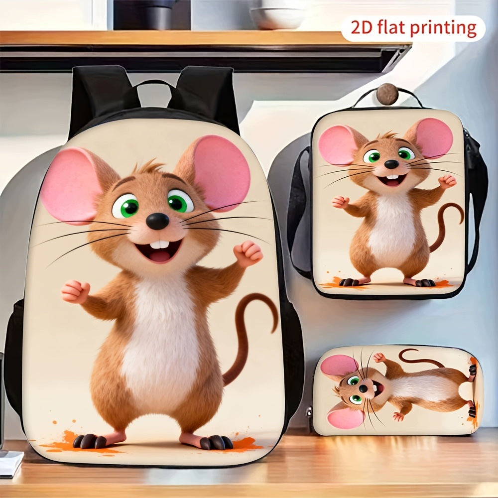 Cute Happy Mouse 3-Piece Backpack Set