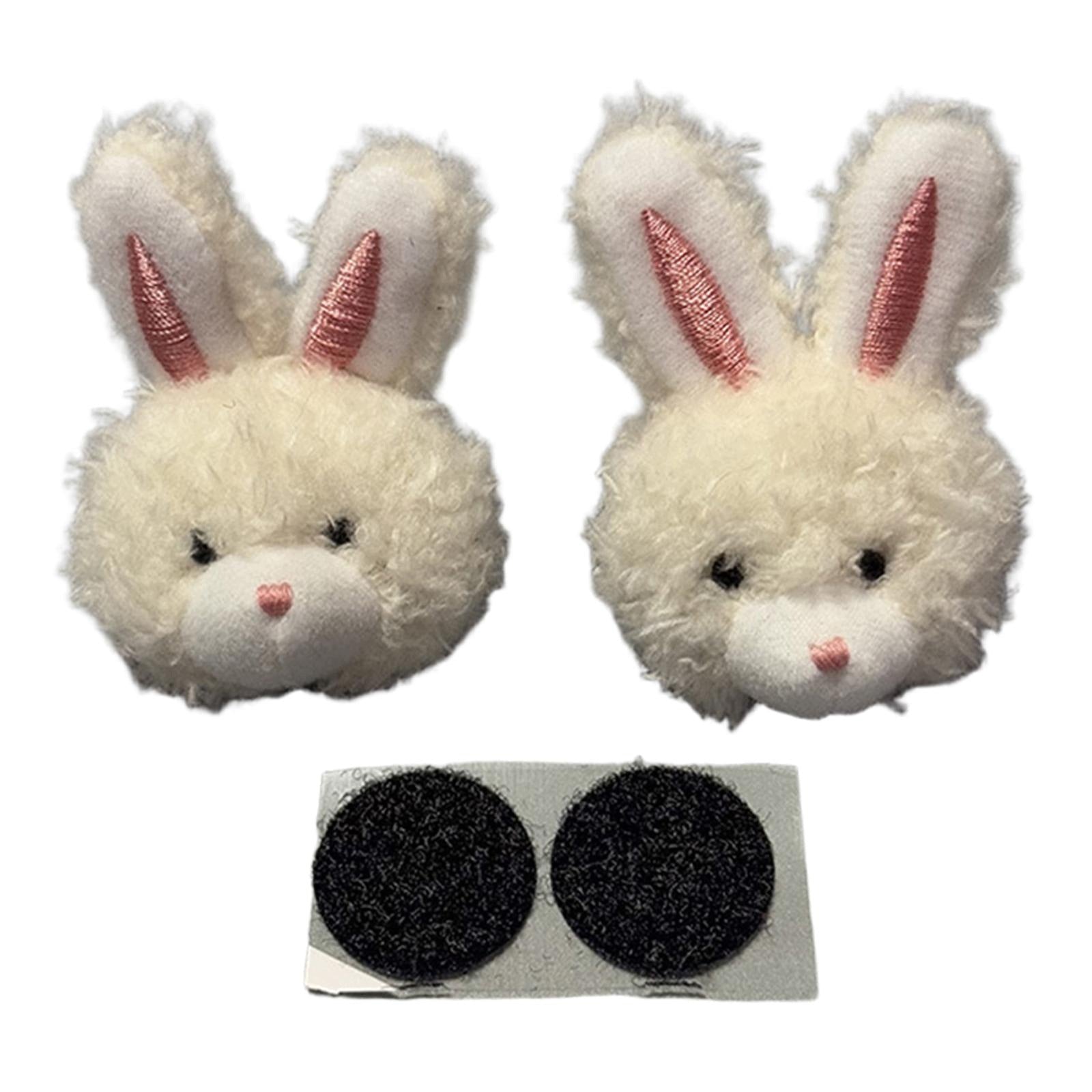Cute Motorcycle Helmet Decorations Plush Bunny Head Sticker for 2 Pcs