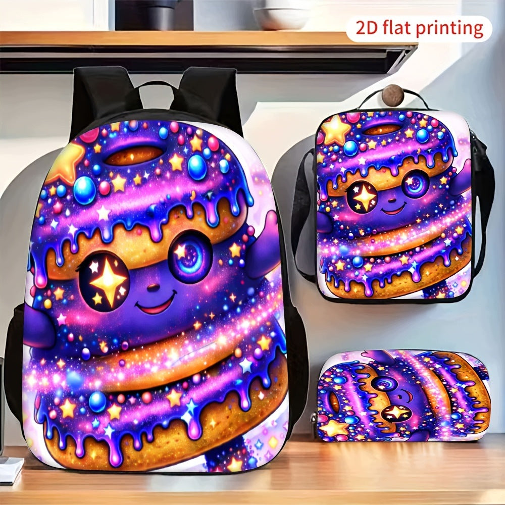 Cute Purple Glitter Star Cartoon Pattern 3-Piece Backpack Set