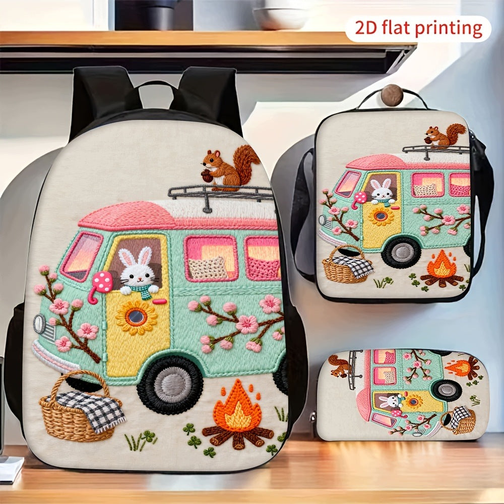 Cute Rabbit Squirrel Camping Backpack Set with Shoulder Bag Pencil Bag