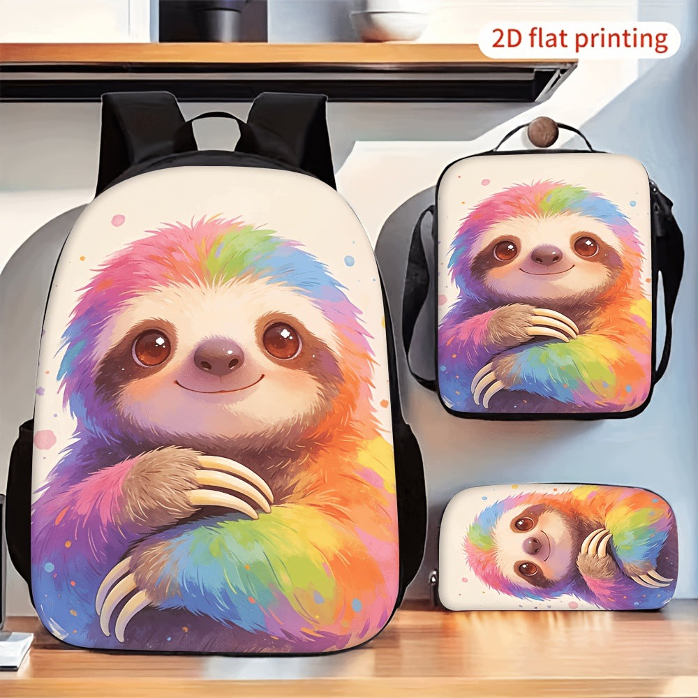 Cute Sloth Print 3-Piece Backpack Set with Crossbody Bag and Pencil Pouch