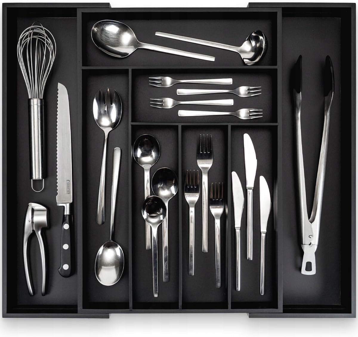 Cutlery insert adjustable expandable black bamboo budu 8 compartments