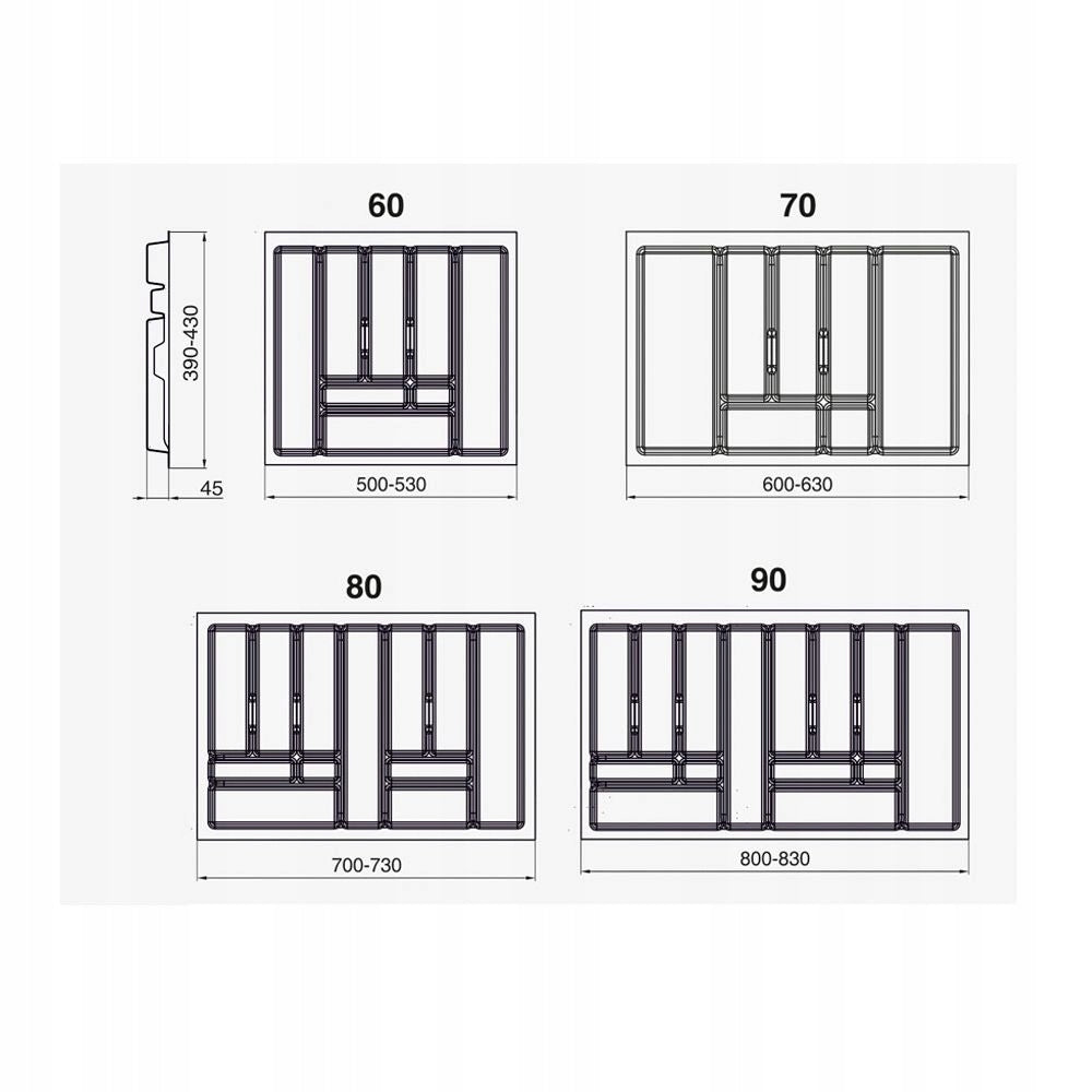 Cutlery insert drawer organizer 60x45Grey 530 x 430mm Brand Rejs