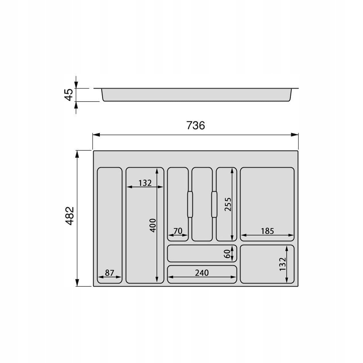 Cutlery insert for drawer 80 OPTIMA EMUCA anthracite Number of pieces 1 pcs