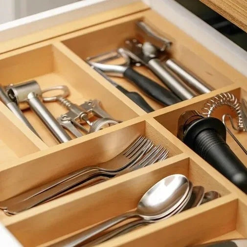 Cutlery insert for the drawer, Wooden, Beech, adjustable, 60-100cm GTV Kind drawer organizer