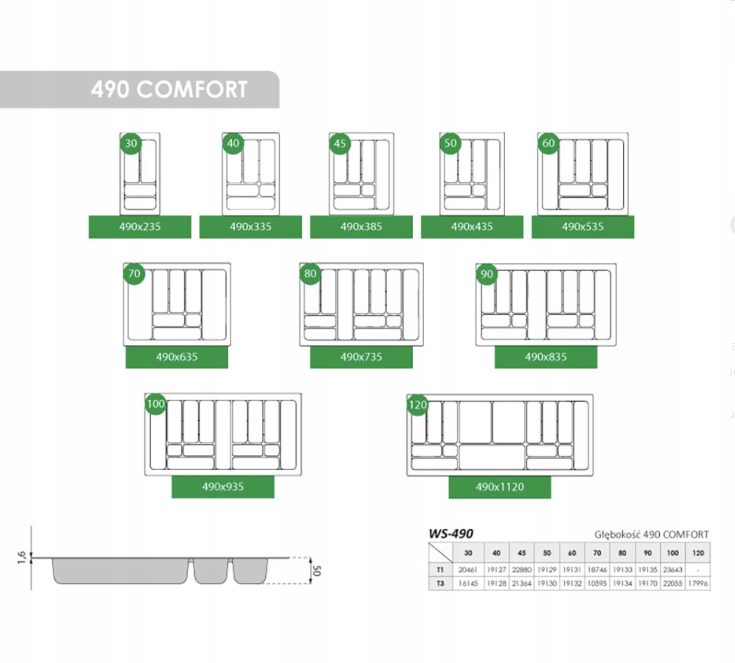 Cutlery insert organizer 490 x 535mm for drawer 600mm METALLIC COMFORT Packaging status original