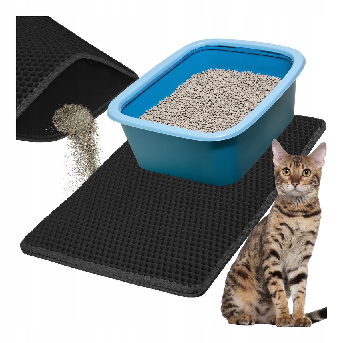 Cuvette Mat Cat Wiper for Litter Double Layer 60x45 cm Black