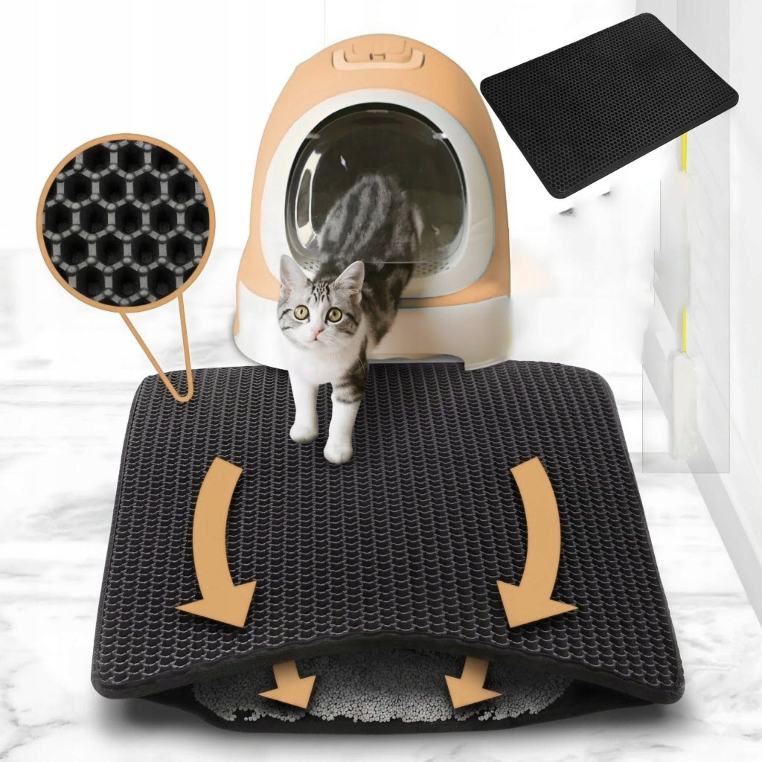 Cuvette Mat for Cat XXL Litter Collecting Pad Black 45x60 cm Model Mata Czarna Wycieraczka pod Kuwetę na Żwirek