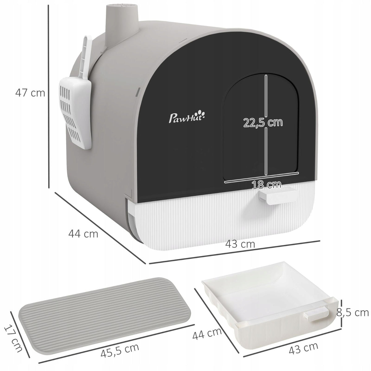 Cuvette with lid, spatula and mat, plastic, grey-black Manufacturer code HTR6RJRWES