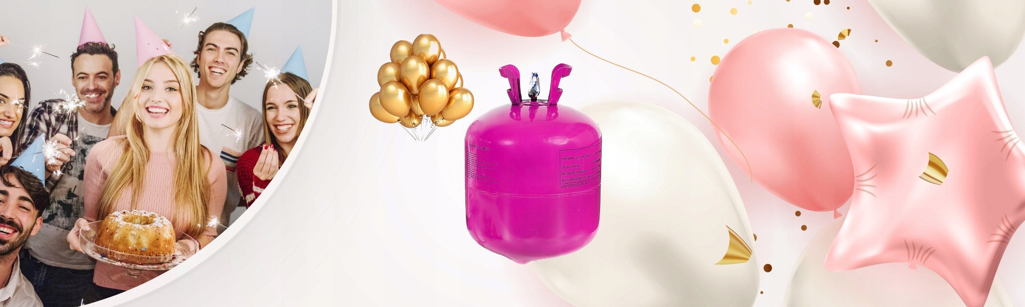 Cylinder with Helium Balloon Set Large Gold Balloons Sealing Gel Freebie Brand PartyDeco