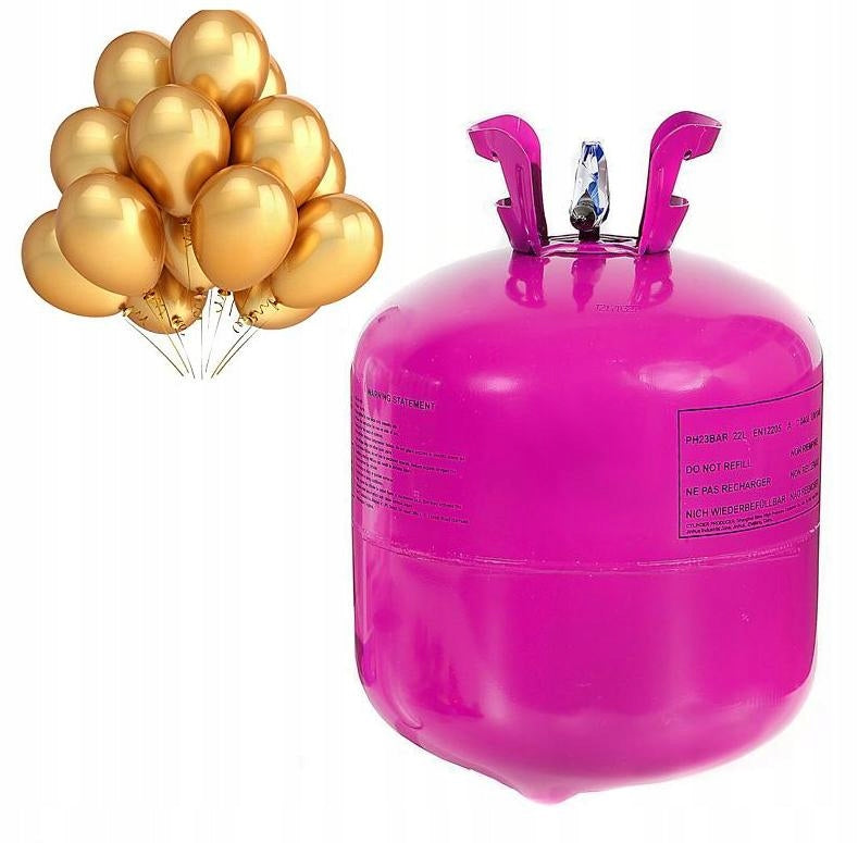 Cylinder with Helium Balloon Set Large Gold Balloons Sealing Gel Freebie